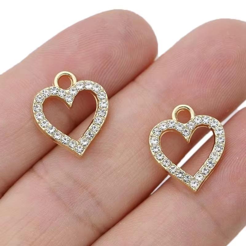 10Pcs Silver Plated Pink Crystal Heart Charm Pendant For Jewelry Making Earrings Bracelet Necklace Accessories Diy Findings