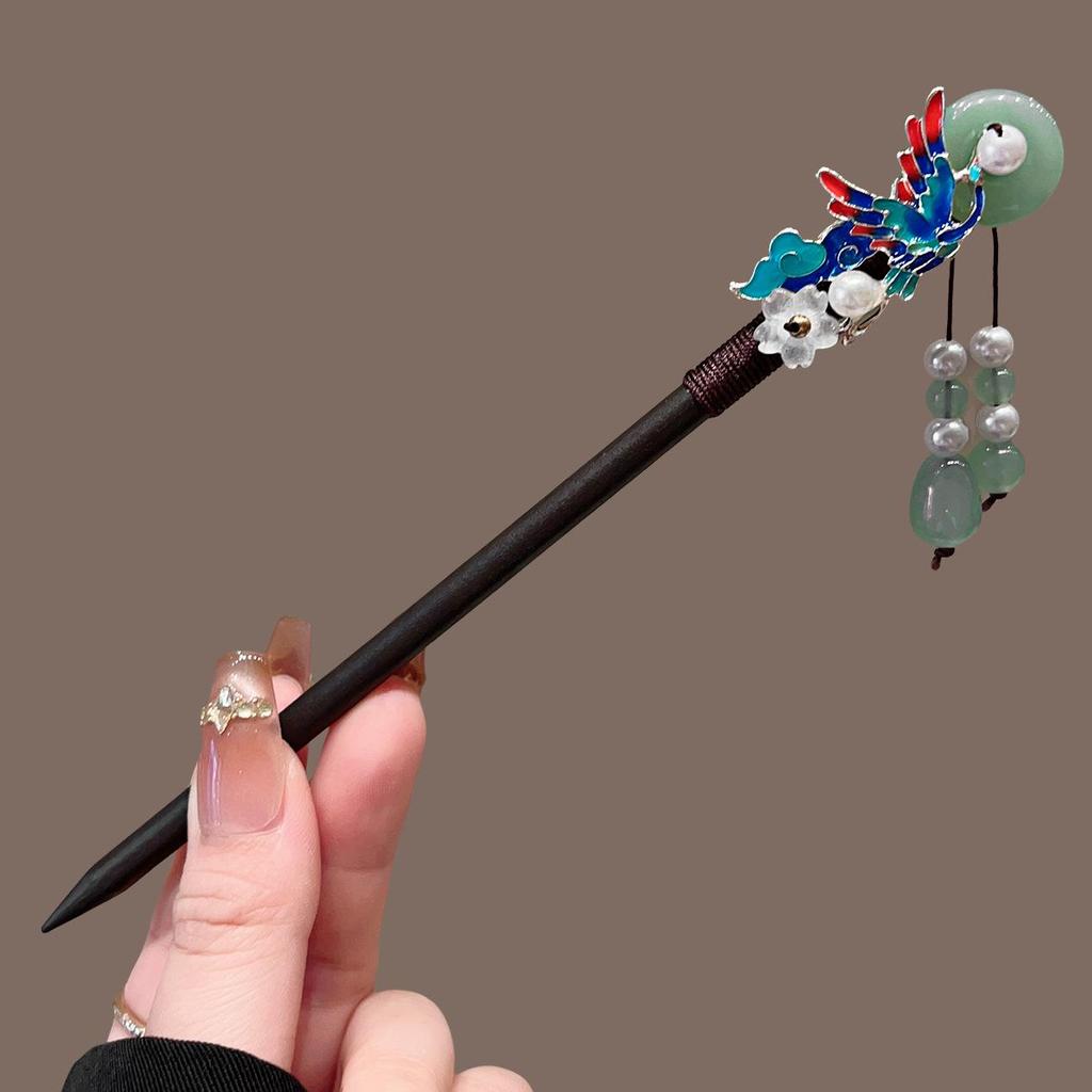 Elegant Red Rose Tassel Hairpin - U-shaped Hair Accessory for Women, Perfect for Updos and Traditional Attire.