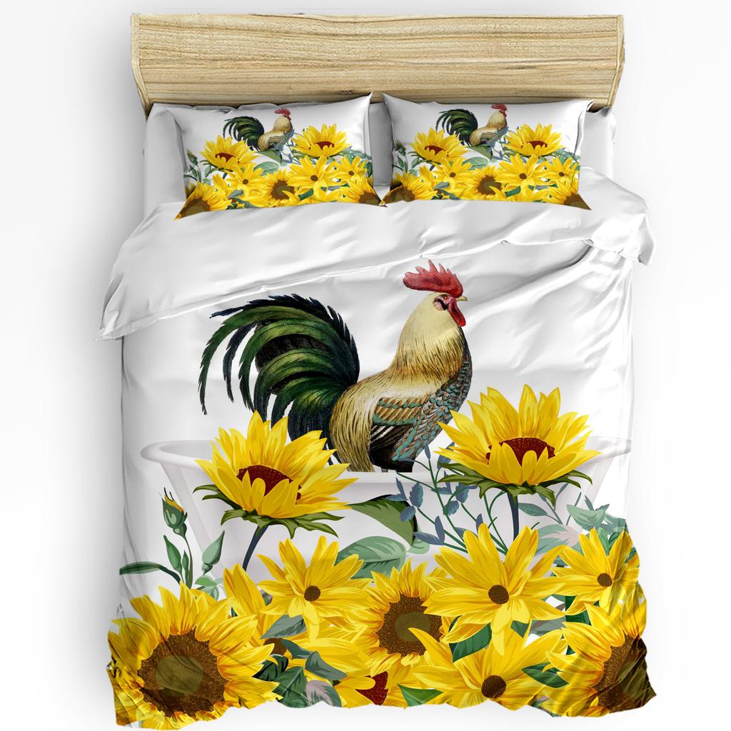 Husă de pilotă cu ilustrație retro de cocoș de fermă și față de pernă, set de lenjerie de pat personalizat cu 3 bucăți, husă de pilotă, pat dublu, textile pentru casă