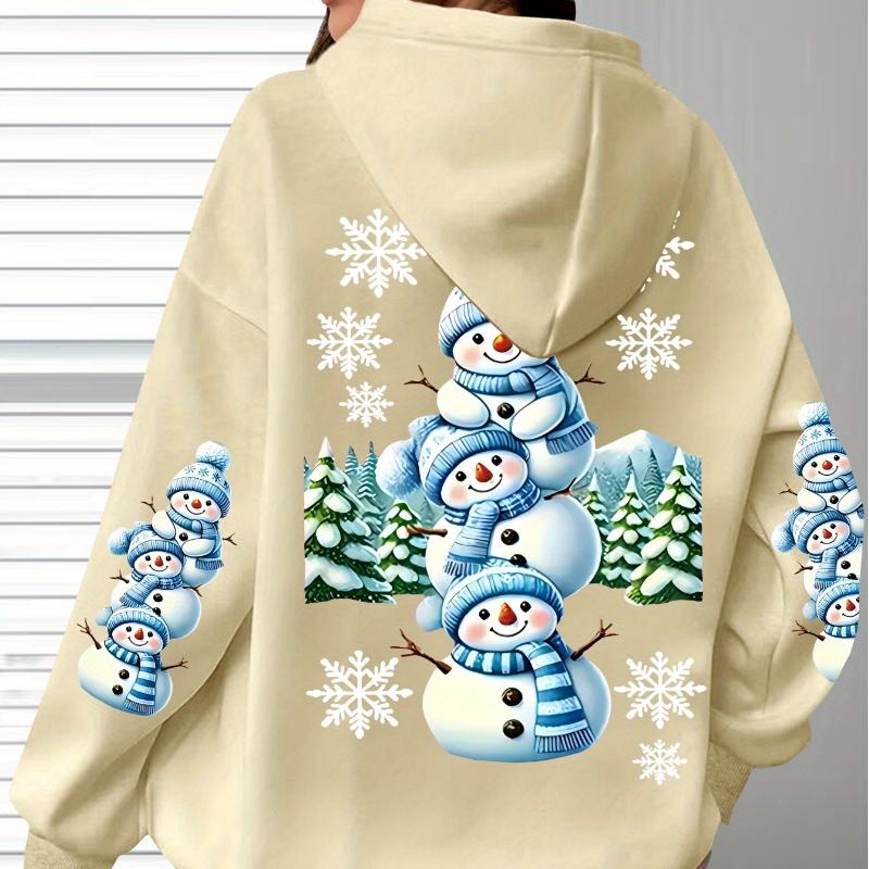 Plus Size - Plus Size - Hooded Sweatshirt with Long Sleeves Featuring a Snowman Print, Stylish And Available in Plus Sizes