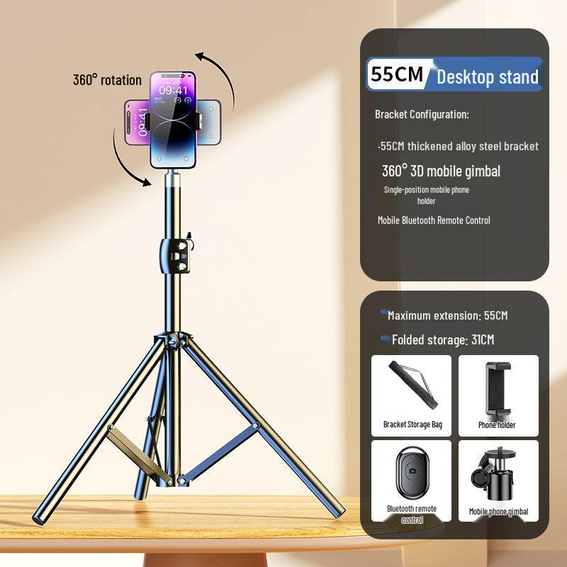 Selfie Stick Tripod with Phone Holder & Fill Light for Live Streaming and Photography