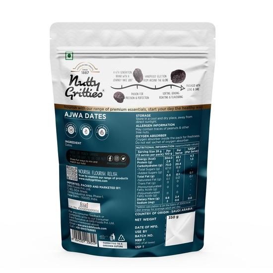 Nutty Gritties Premium Ajwa Datteln 350g, Khajur | Khajoor | Saftige & Leckere Khajoor, Khajur | Natürlich Süß | Sofortige Energie | Wiederverschließbarer Beutel,