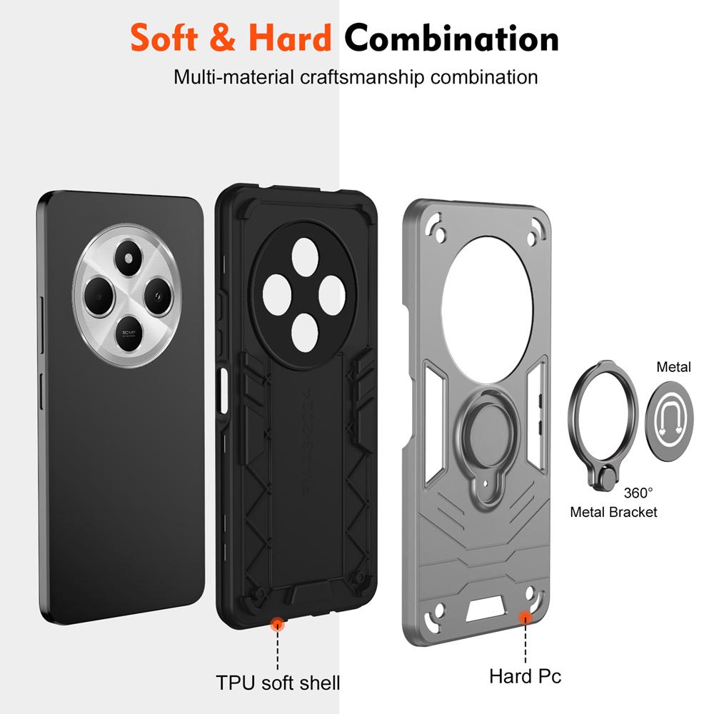 KEYSION Shockproof Armor Case for Xiaomi POCO C75 Soft Silicone+PC Camera Protection Ring Stand Phone Back Cover for POCO C75