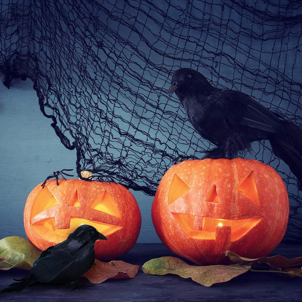 6pcs Halloween Black Crow Ornament with Bird Nest Realistic Handmade Crow Halloween Decoration Supplies