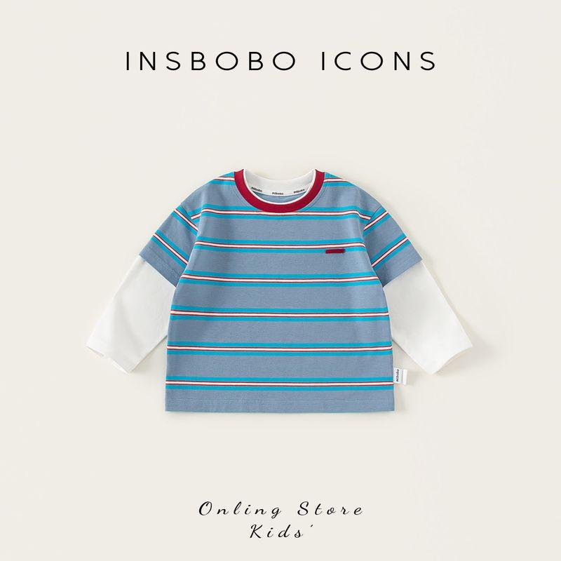 Insbobo Boys  Long-Sleeve Children s Faux Two-Piece T-Shirt 2026 Spring New Style Toddler Color-Blocked Top Trendy
