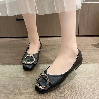 Mode Printemps et Été 2024 Nouvelles Chaussures Plates Décontractées Élégantes et Confortables Décorées de Métal Chaussures pour Femmes à Décolleté Bas