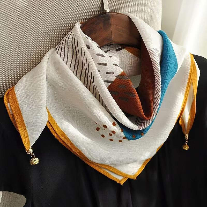 106x65cm Necklace Gift Silk Scarf Elegant Painted Pattern Versatile Neck Scarf Luxury Magnetic Closure French Style Multi-Color