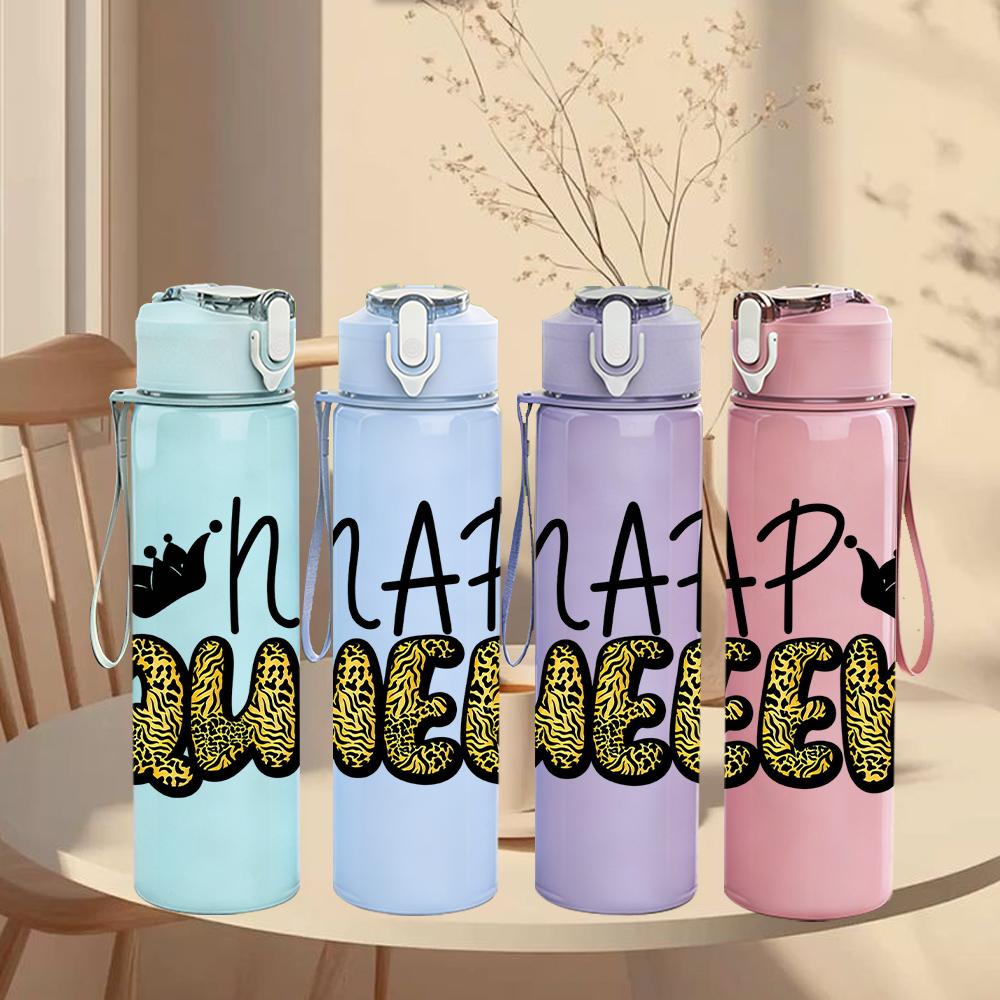 1PC Nap Queen Glitter Crown Text 750ml Color Plastic Sports Water Bottle Leakproof Flip Straw Lid Suitable for Sports Office Home Use