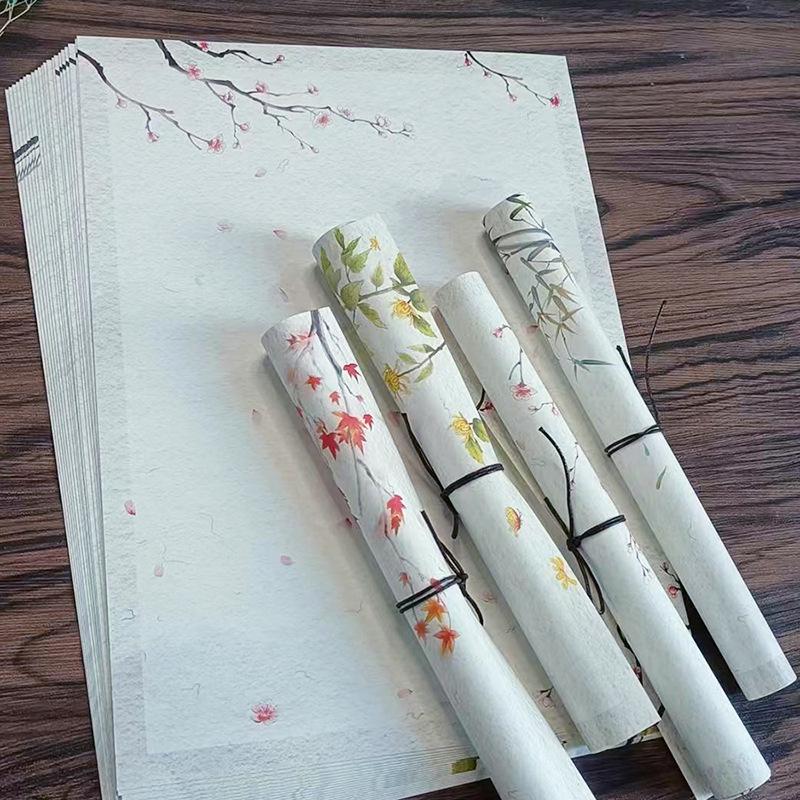 A5/A4 Elegant Zen Floral Double-Sided Full-Color Letter Paper, Hand-Painted Retro Style