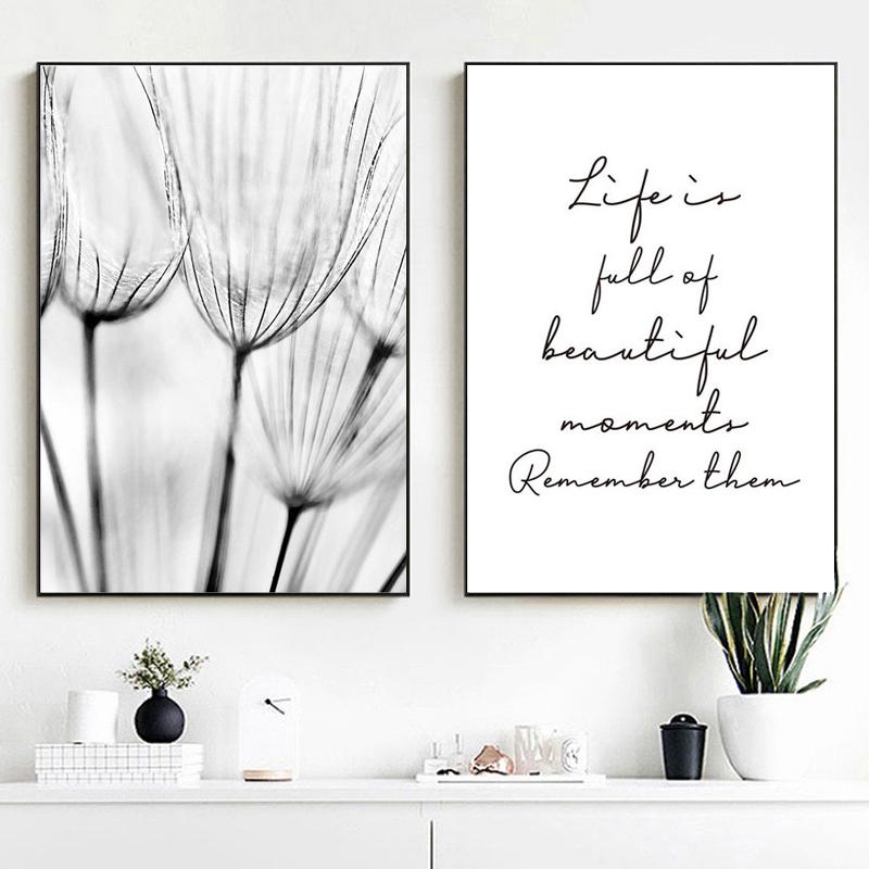 Dandelion Poster Black And White Canvas Art Painting Decoration Life Quote Nordic Posters And Print Wall Pictures For Bedroom