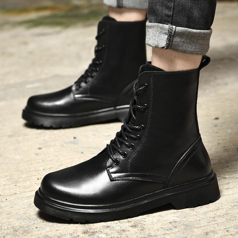 Móda Nové Pánské Kvalitní Černé Kožené Boty Módní Trend, Protiskluzové, Odolné, Pohodlné Jezdecké Všestranné, Vodotěsné, Vysoké Boty