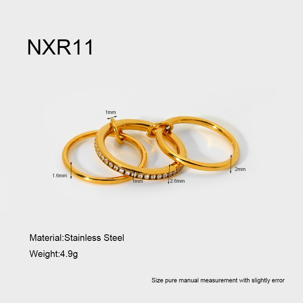 18K Gold-Plated Stainless Steel Ring with Zirconia Chain - Waterproof, High-End Jewelry for Women