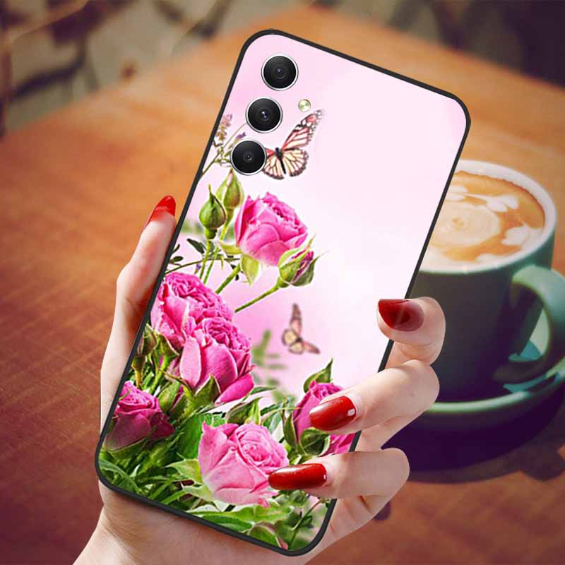 For Samsung Galaxy A55 5G Case Black TPU Silicone Beautiful Pattern Phone Cases for Galaxy A55 Shockproof Soft Cover A 55 6.6''