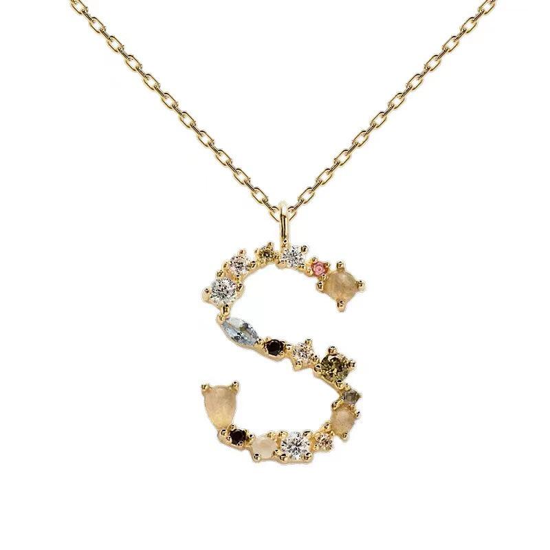 Colorful Zircon Alphabet Necklace: Women's European & American Design