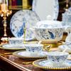 ZISIZ Jingdezhen Blue & White Peacock Bone China Dinnerware Set