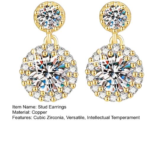 1 Pair Stud Earrings White Cubic Zirconia Stones Ear Studs High Transparency Women Earrings Temperament Versatile Jewelry Gift