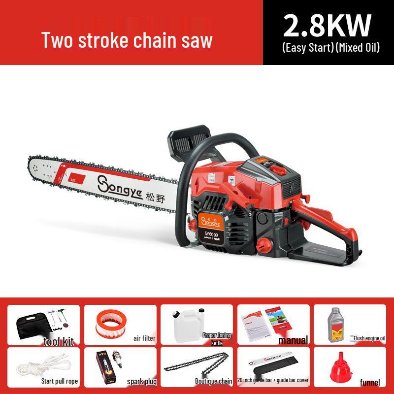 High-Power Gasoline Chainsaw: Handheld Two-Stroke Tool for Woodworking & Outdoor Use