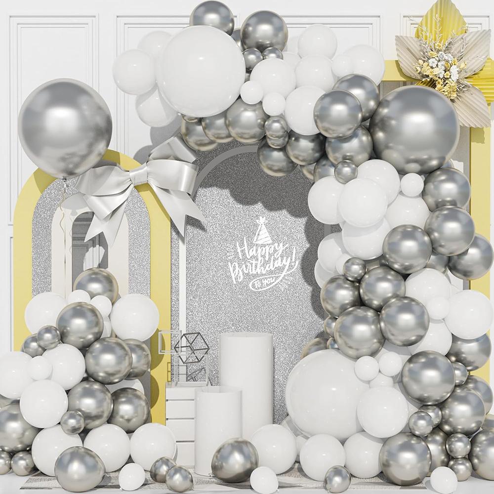 Wedding Theme Balloon Kit Arch White Silver Balloons Garland Garland Bridal Shower Wedding Anniversary Photo Background Decor
