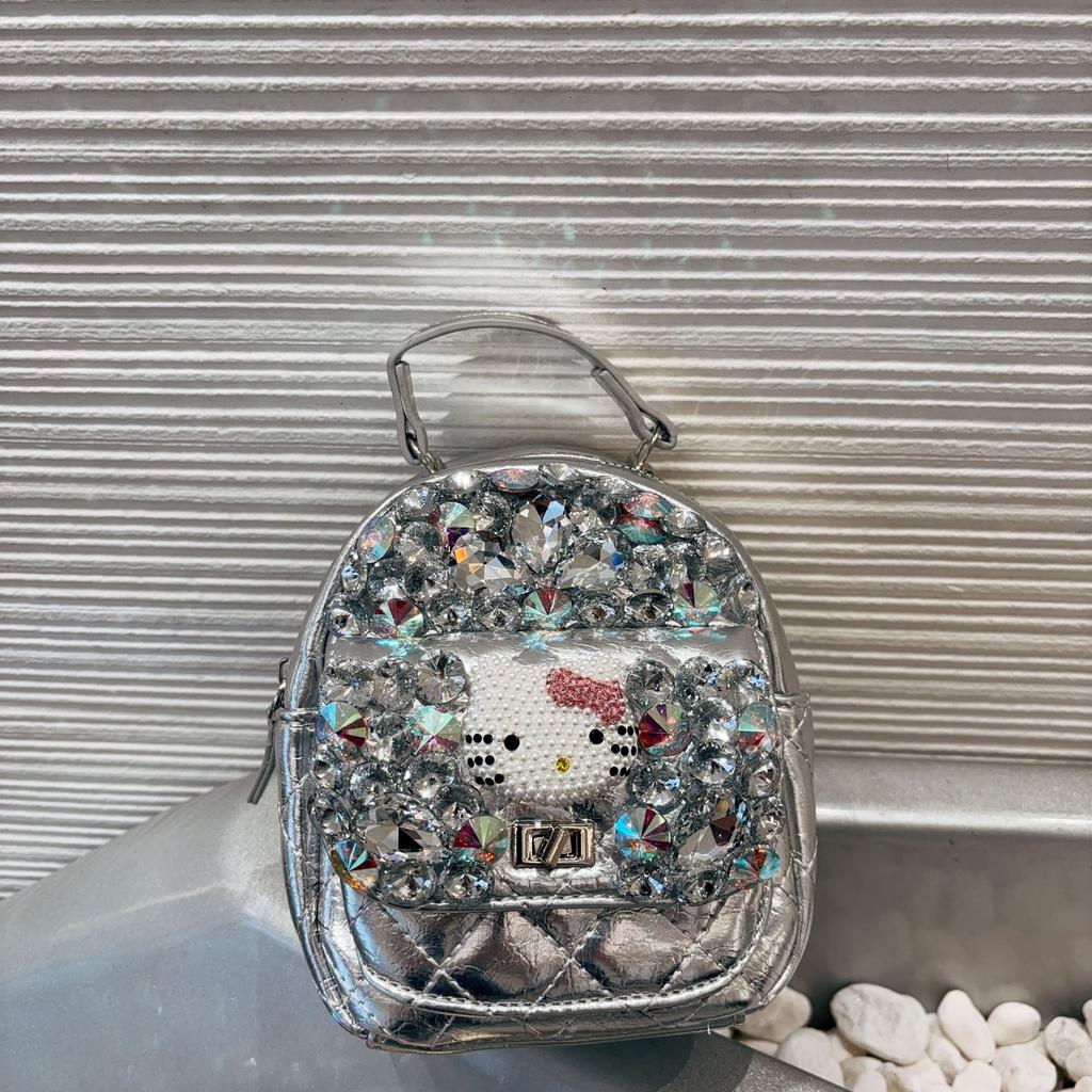 New Diamond Studded Women's Backpack, Classic and Versatile, Small Fragrance Style Diamond Grid Embroidery Thread Handmade Bag