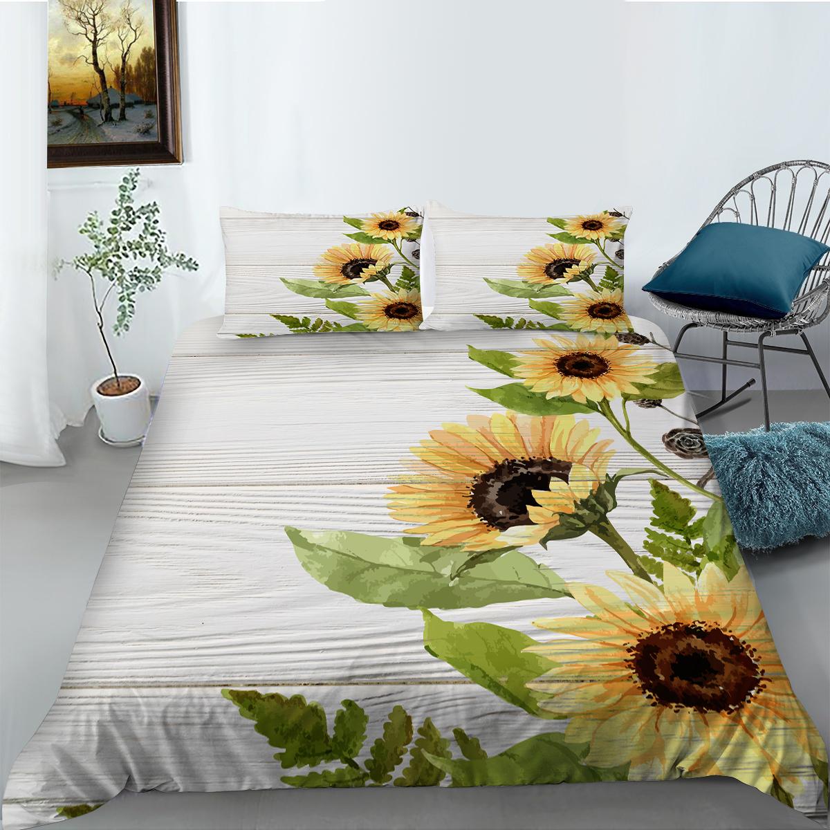 

3D-печать Подсолнух Постельное белье Для Женщин и Девочек Цветочный Пух Пододеяльник и Наволочка 2/3 шт King Queen Кровать Полноразмерный Пододеяльник Подарок US Full 200x230cm