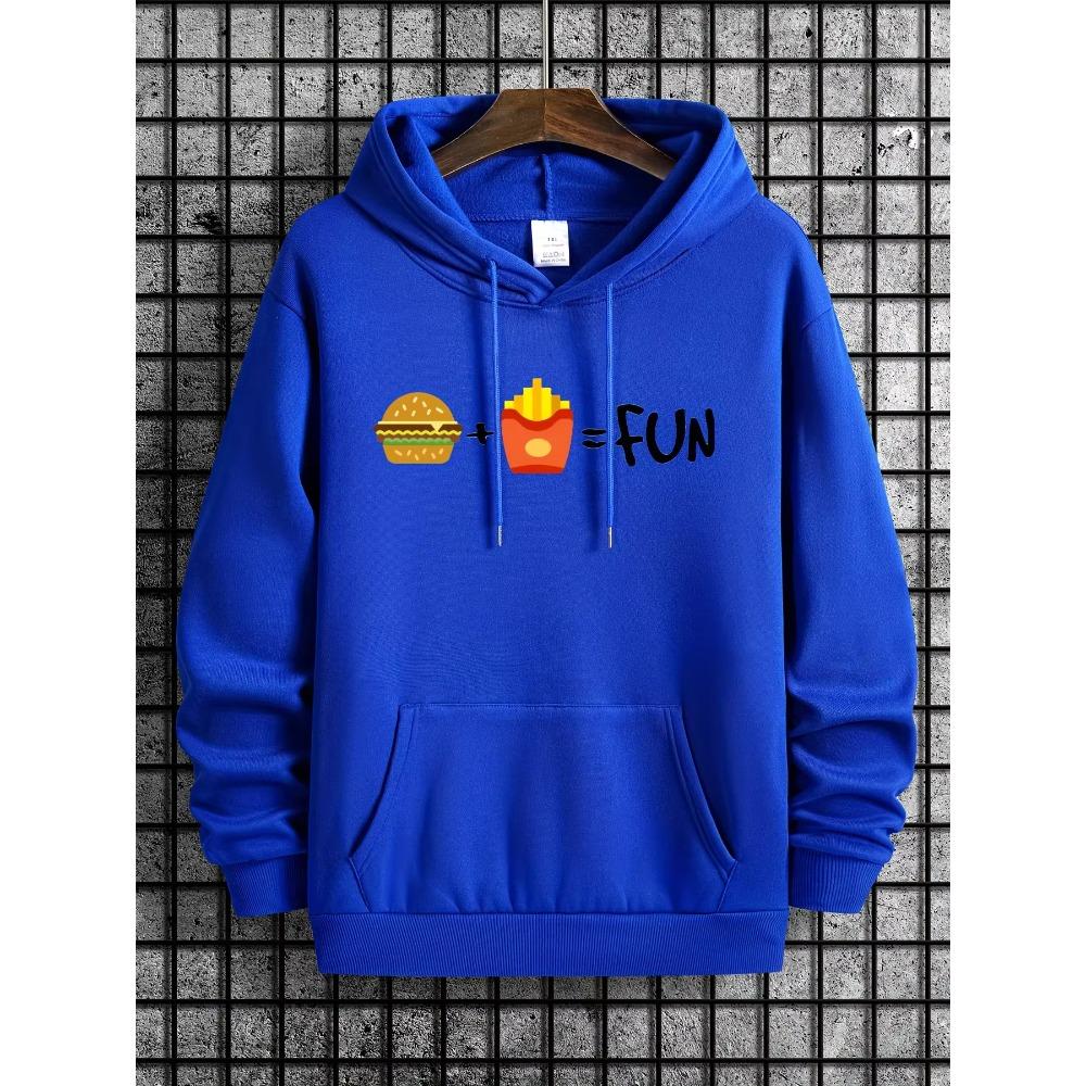 Autumn Winter Creative Fun Fast Food Burger Fries Pattern Print Hooded Sweatshirt Loose Comfortable Casual Sport Long Sleeves Hoodies