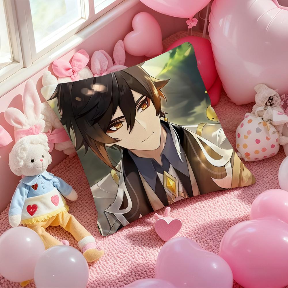 Zhongli Genshin Impact Cushion Cover Pattern Printed Pillowcase for Living Room Sofa Cushion Cover & Bedroom Decor