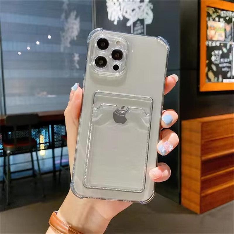 Durable Card Slot Transparent Phone Case For iPhone 12 11 13 14 15 16 Pro XR XS Max 7 8 Plus Mini Wallet Shockproof Back Cover