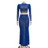 European & American Fashion Mesh Hot Drilling See-through Long Sleeve Long Dress Two-piece Set for Women