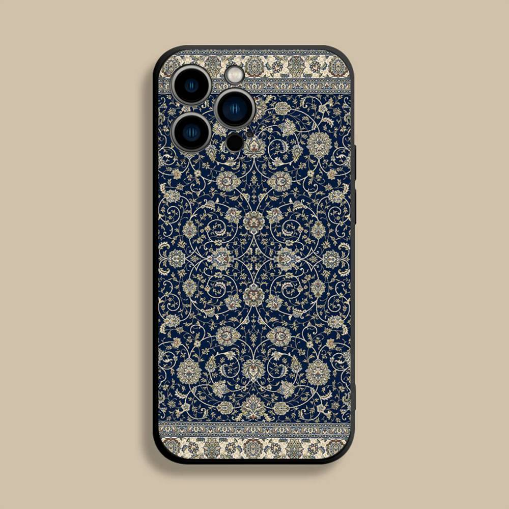 Arab Persian Carpet Floral Painting Phone Case For iPhone 17,16,15,14,13,12,Pro,Max,Plus,E,SE4,Air,Mini Black Soft Cover
