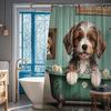 Cute Dog Shower Curtain Funny Animal Shower Curtains Set Fun Puppy Cartoon Teddy in Bathtub Flower Rustic Country Daisy Boys