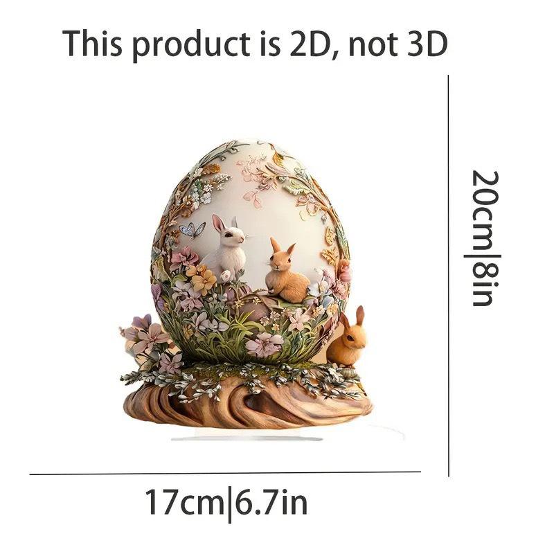 Cute Easter Bunny Ornament Flat Acrylic Ornament Rabbit House Single Desktop Home Office Garden Ornament Yard Decoration Gift
