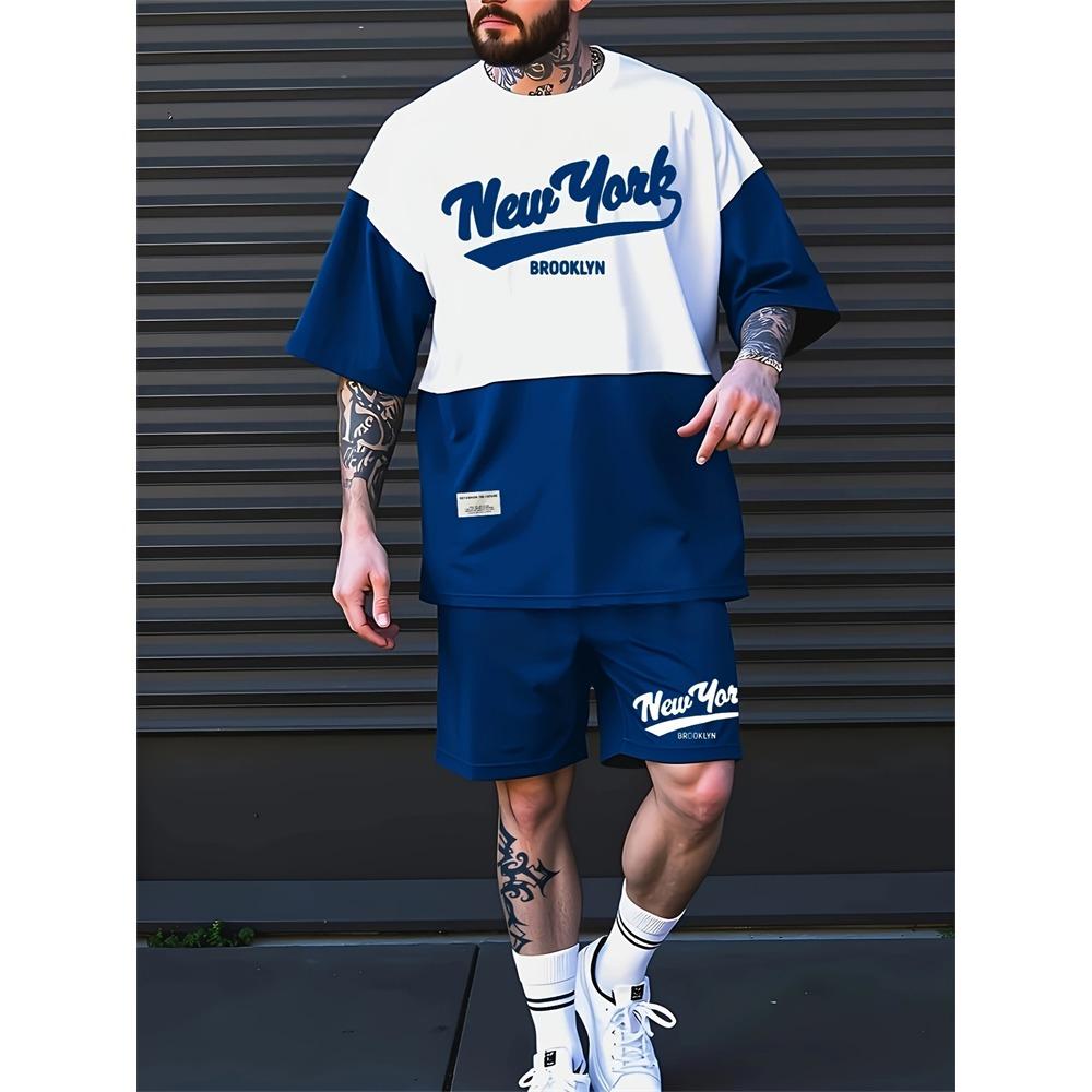 New Summer Men's Outdoor Sports Short Sleeve Breathable Suit Letter Pattern Design Leisure Fashion Street Style Two Piece Set