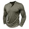 Men's Solid Color Casual Sports Round Neck Button Trendy Slim Fit Long Sleeve Top