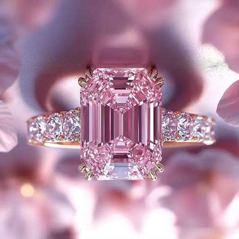Luxuriöser Rosa Funkelnder Zirkonia Prinzessin Quadratischer Verlobungsring für Damen und Freundinnen Verlobungsschmuck Geschenke für Frauen