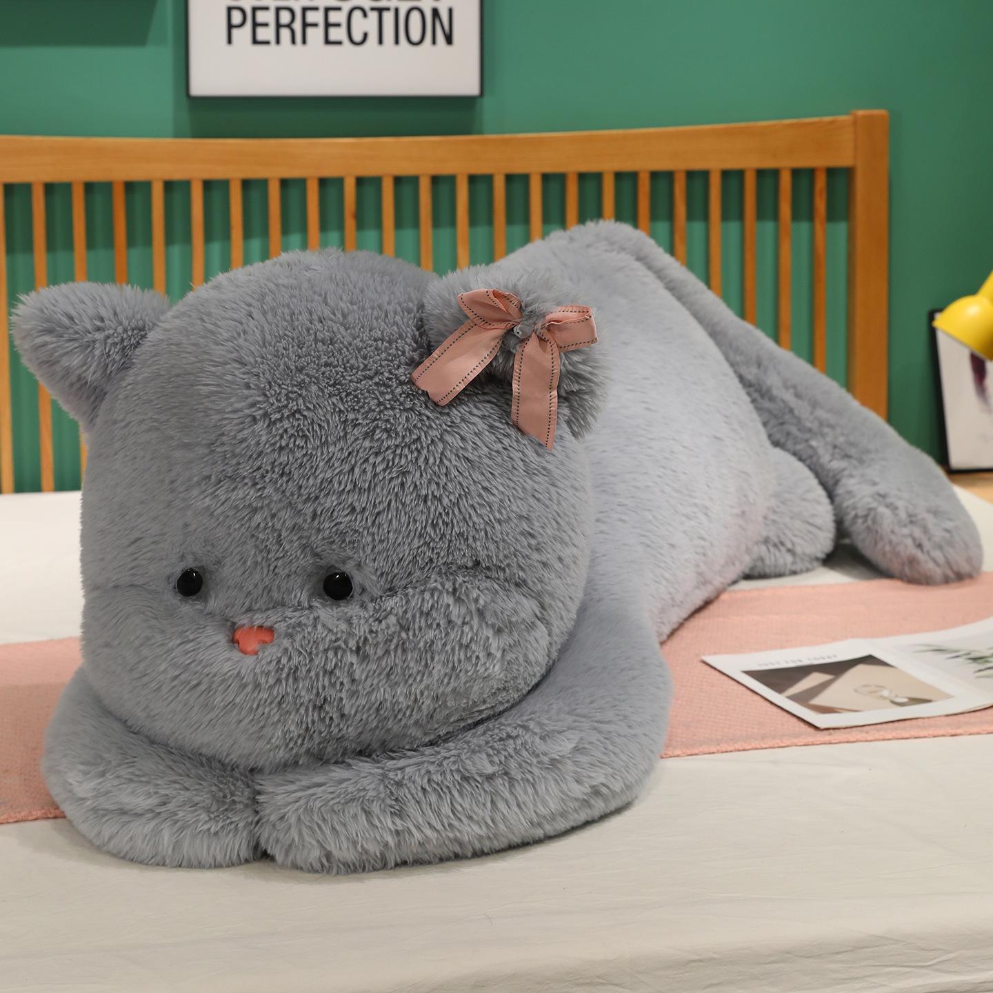 Adorable Bow Tie Cat Plush Pillow for Girls with Clasped Legs