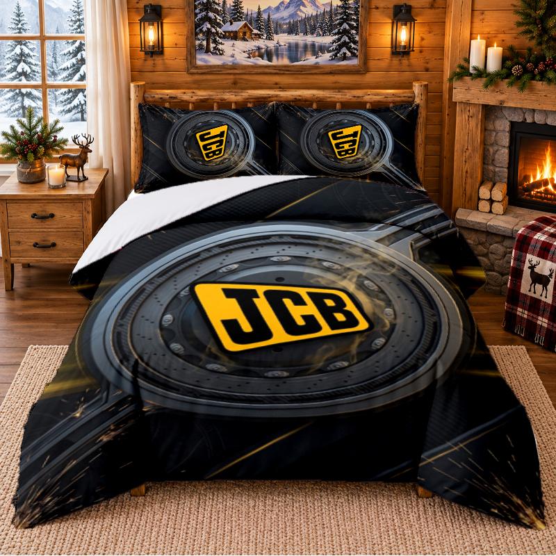 Printed 3Pcs Bedding Set JCB Pattern Bed Sheet Pillowcase For Bedroom Decor