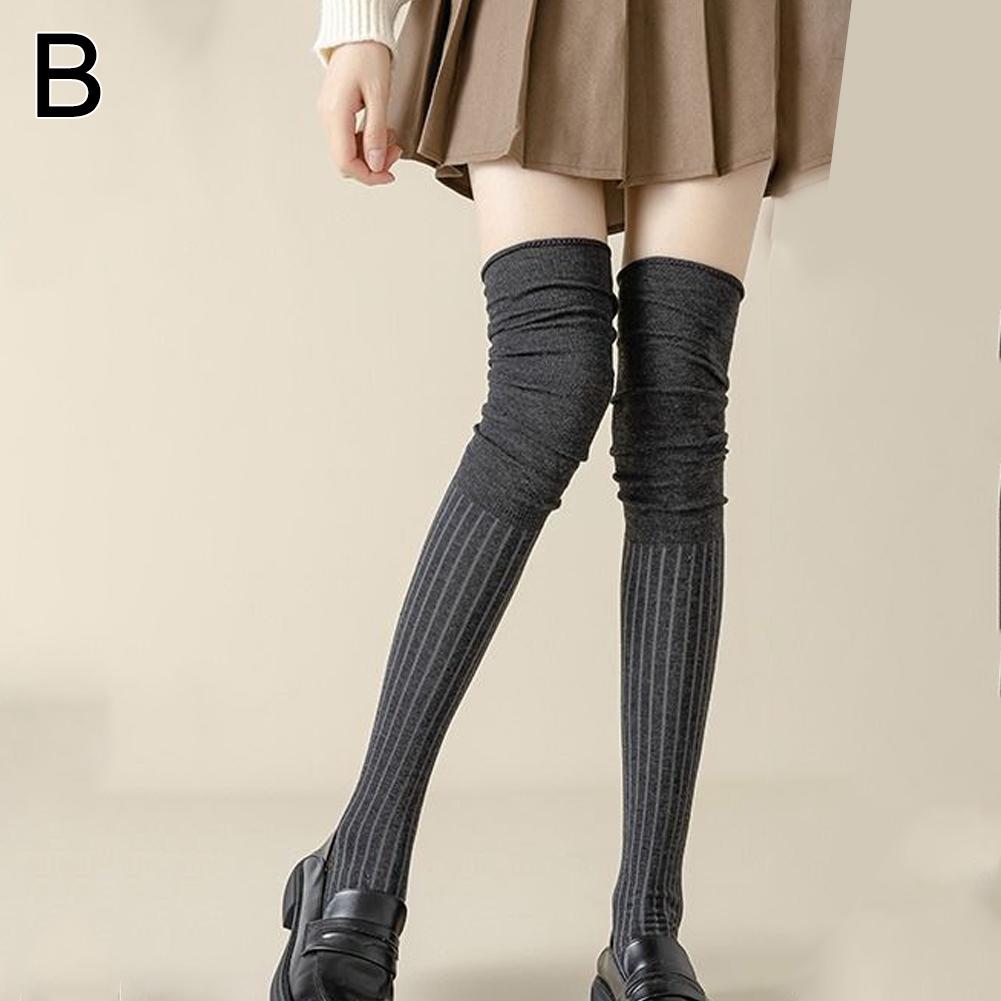 

Шкарпетки Жіночі Осінньо-Зимові Товсті В язані Однотонні Гольфи Високі до Стегна Кучеряві Чорні Білі Шкарпетки для Жінок Вище Коліна Зберігають Тепло