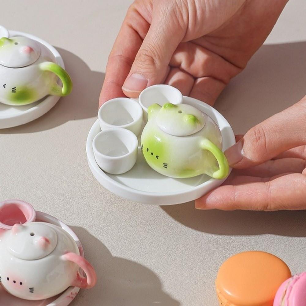 Chinese Style Milk Tea Lid Accessories Exquisite Ceramic Cat Ear Pot  Hotel