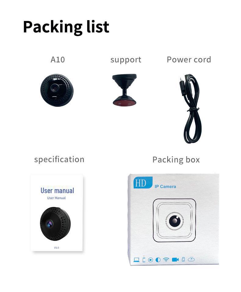 Cameră wireless A10 HD cu viziune nocturnă și monitorizare de la distanță