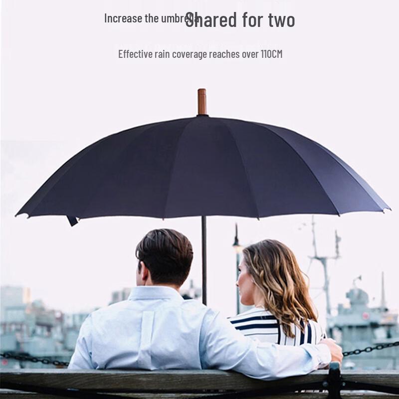 Nanqiao 16-Rib Semi-Automatic Business Umbrella with Wood Handle