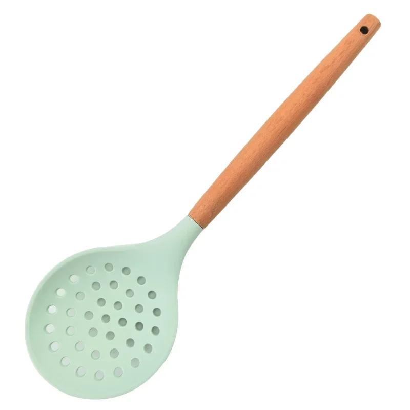 Kochen Silikon Sieb Lebensmittel Antihaft Hitzebeständig Holzgriff Abtropfsieb Löffel Schaumlöffel Sieb Kochen Küchenwerkzeuge