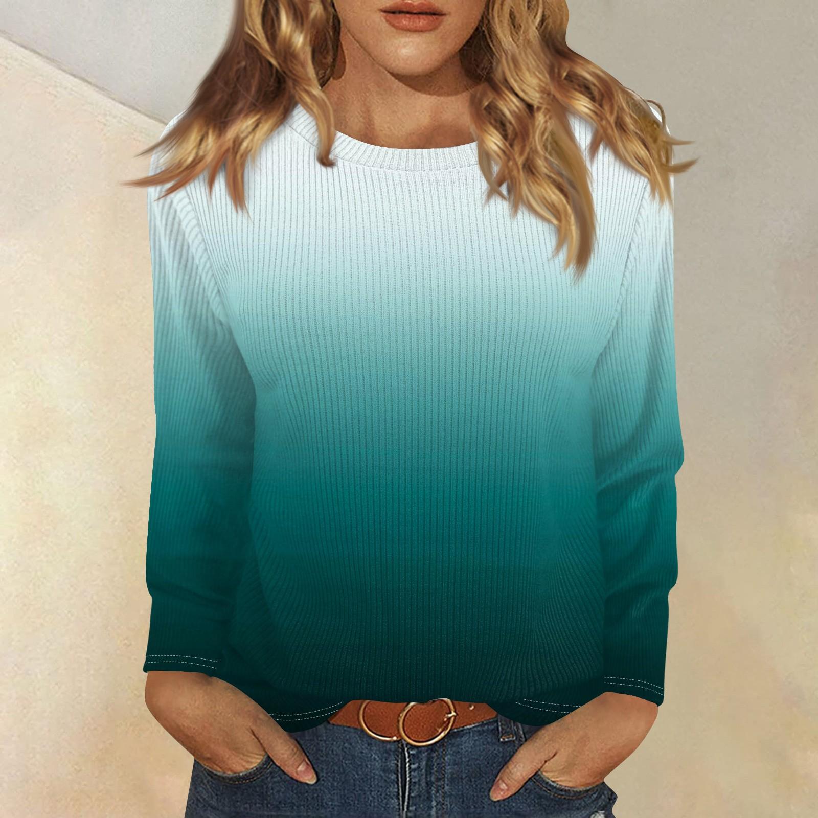 

Длинные рукава топы для женщин футболка повседневные принты топы футболка круглый вырез пуловер блузка M