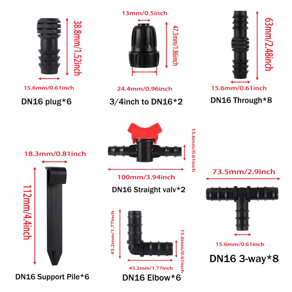Garden Barb Irrigation Hose Connector DN16 to 3/4 or 1/2 Inch Fitting Connector for Irrigation Tube Garden Watering System