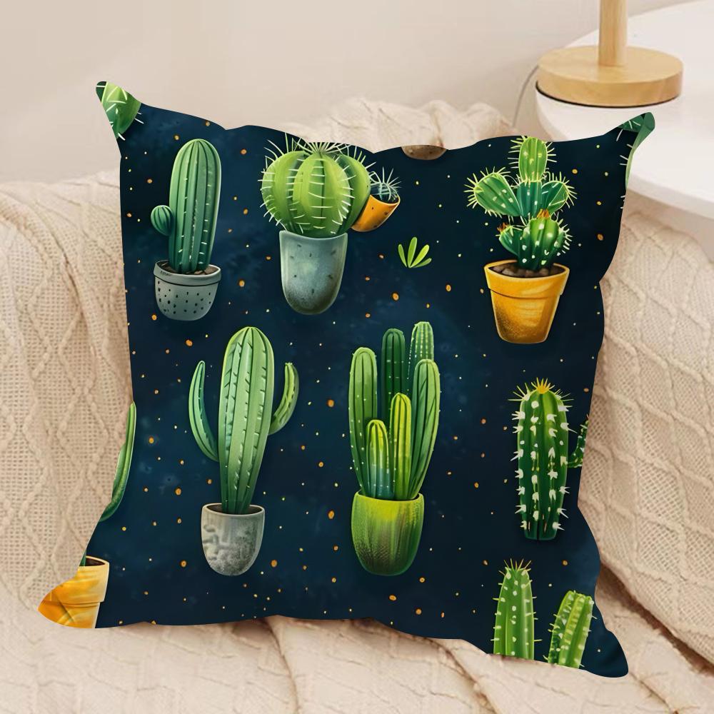 Retro Cactus Cushion Cover Short Plush Doublesided Print Square Throw Pillow Covers Sofa Home Cushion Decor