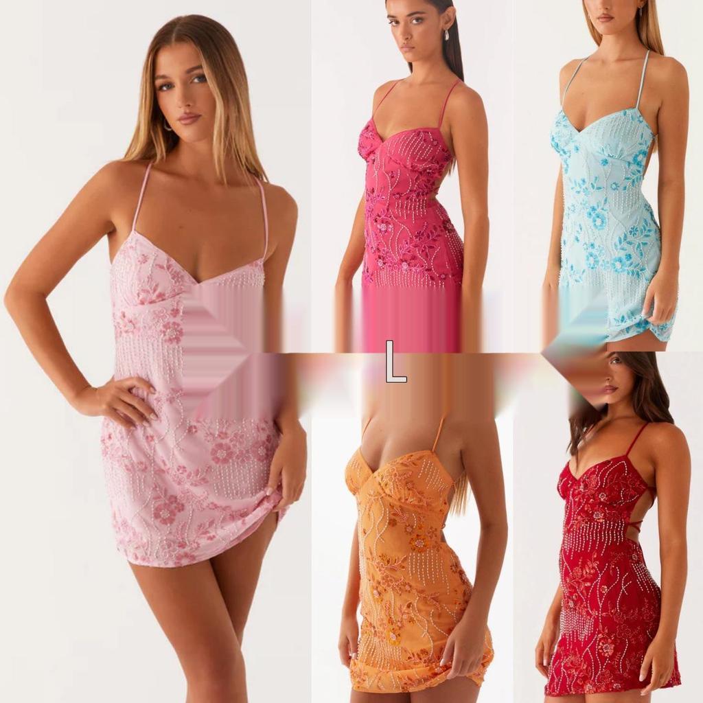 Sequin Embroidery Backless Spaghetti Strap Dress - European & American Style Summer Dress for Women