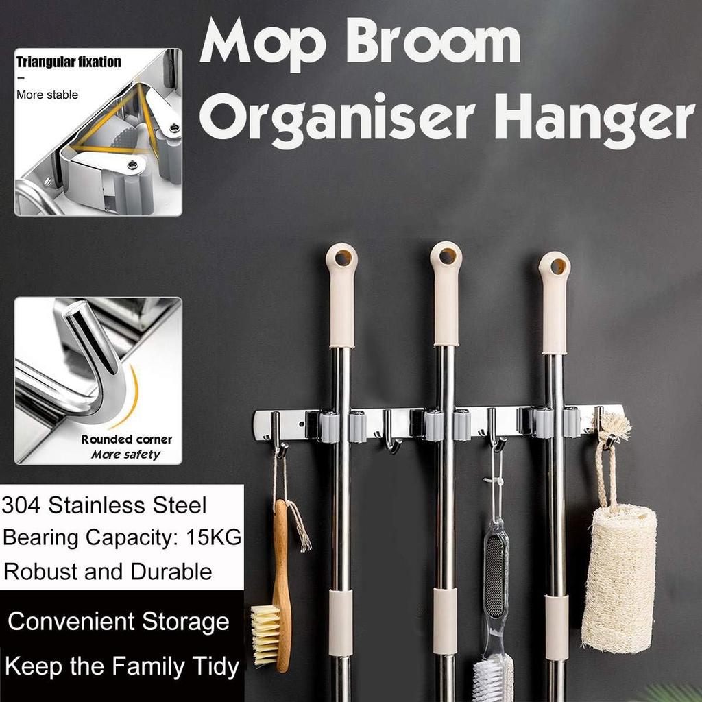 Stainless Steel Wall Mount Broom Holder Waterproof Organizer For Kitchen Wall Mounted Organizer