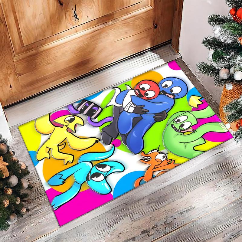 Rainbow Friends Crystal Velvet Rug, Soft Anti‑Slip Crystal Velvet Carpet for Living Room Bedroom Home Decor