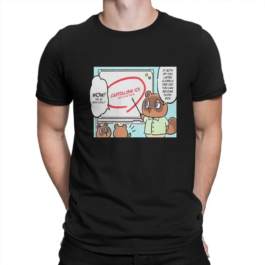Casual Tom Nook Teaches Life Lessons T-Shirts Men Cotton T Shirts Animal Funny Crossing Timmy Game Short Sleeve Birthday Present