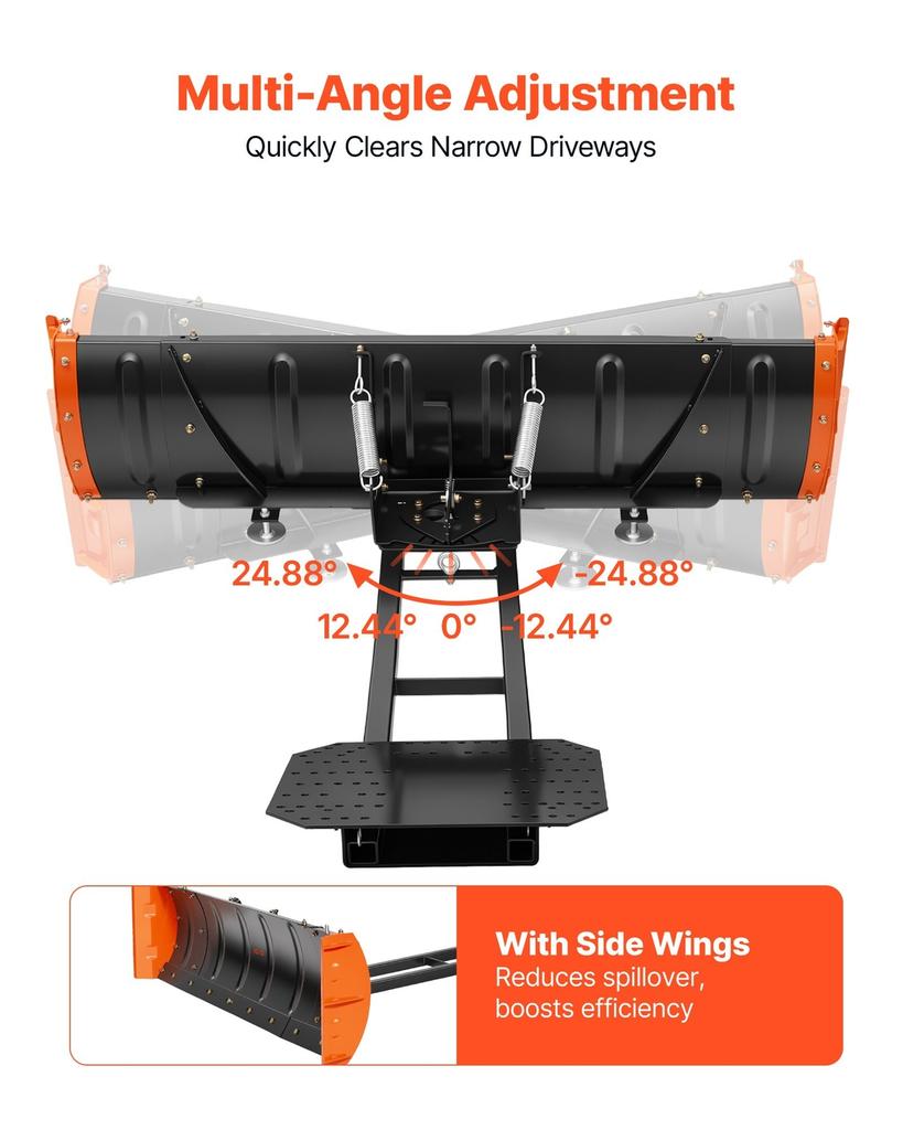 Snow Plow Kit 1092/1524 mm Width Adjustable Plow Attachment Side Wing, for Most ATVs & UTVs, Height & Left-Right Adjustable, 3 Mount Options,