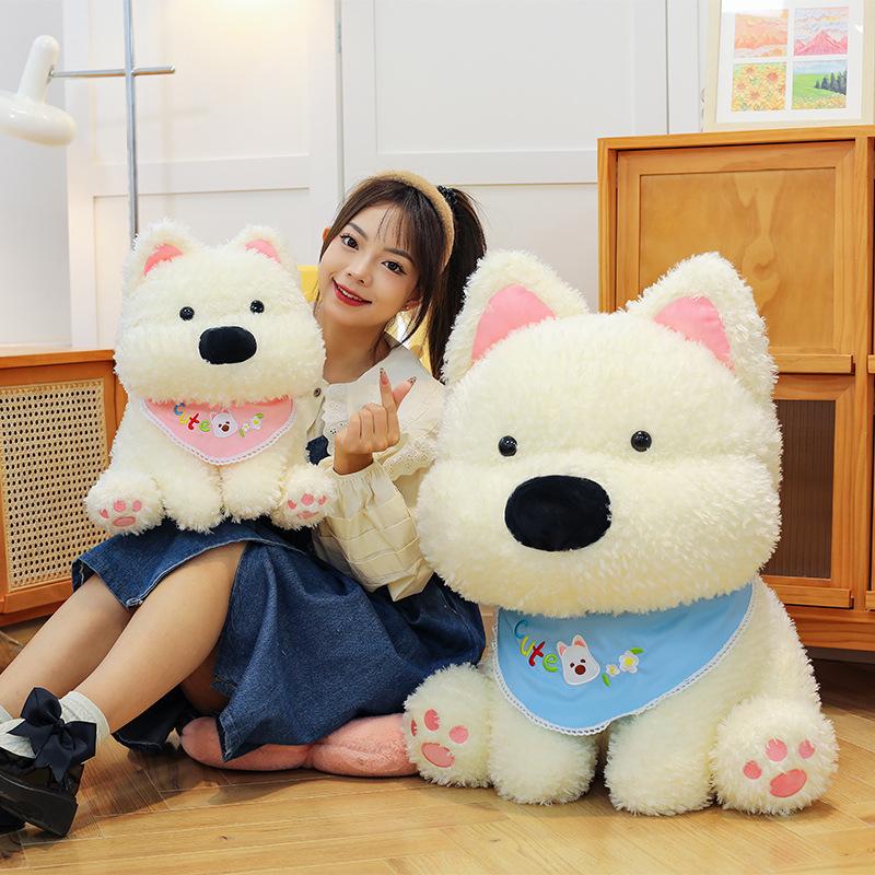Cute Sitting Posture West Highland Puppy Plush Toy Doll Bib Dog Rag Doll Birthday Gift for Boyfriend and Girlfriend